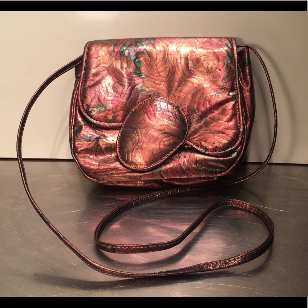 Vtg Robert Bestien Metallic Red Leather Crossbody